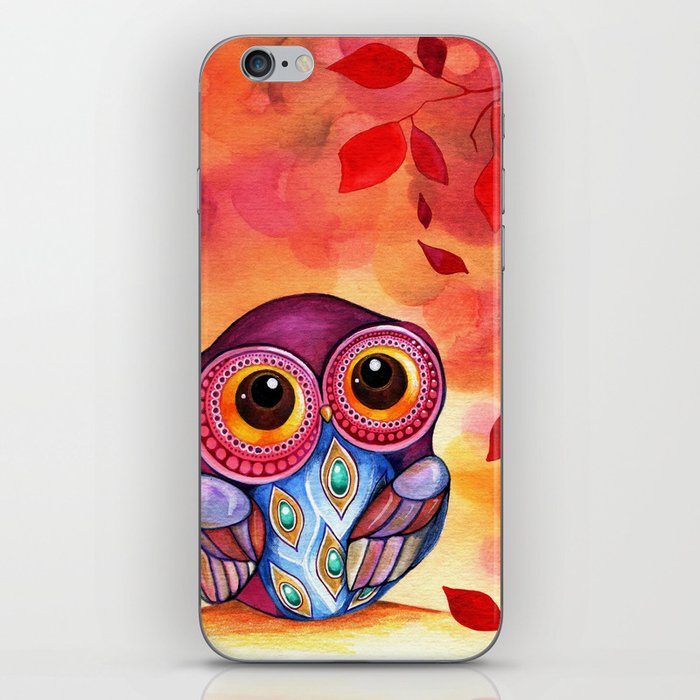 Owl's First Fall Leaf iPhone Skin