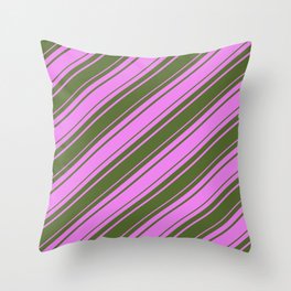 [ Thumbnail: Violet and Dark Olive Green Colored Lines/Stripes Pattern Throw Pillow ]