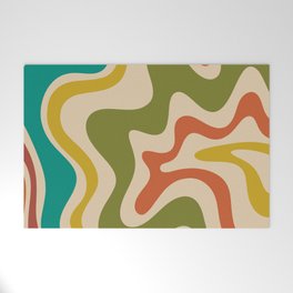 Liquid Swirl Retro Abstract Pattern in Mid Mod Colours on Beige Welcome Mat