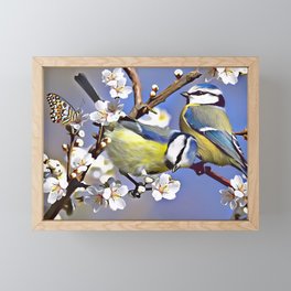 Blue Tit Birds In Blooming Spring Framed Mini Art Print