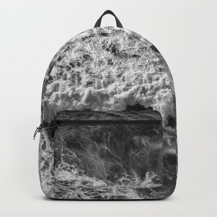 Black And White Ocean Waves Rolling In Backpack