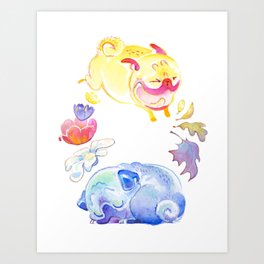 Seasons of Pug Art Print
