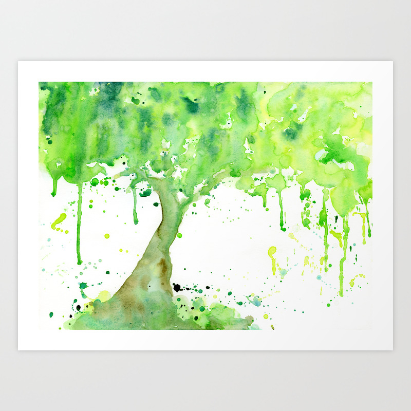 Watercolor Spring Tree Abstract Paint Splatter Art Print By