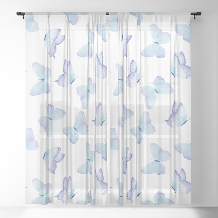 Lilac aqua blue watercolor hand painted butterfly Sheer Curtain