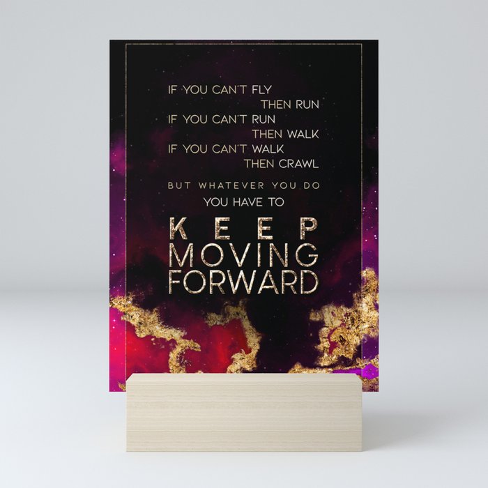 Keep Moving Forward Rainbow Gold Quote Motivational Art Mini Art Print