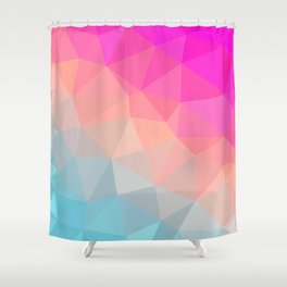 Dark Pink, Peach and Cyan Geometric Abstract Triangle Pattern Design  Shower Curtain