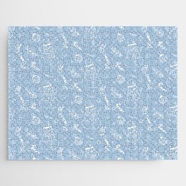 Pale Blue and White Christmas Snowman Doodle Pattern Jigsaw Puzzle