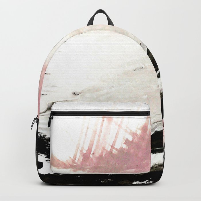 Crash: an abstract mixed media piece in black white and pink Backpack