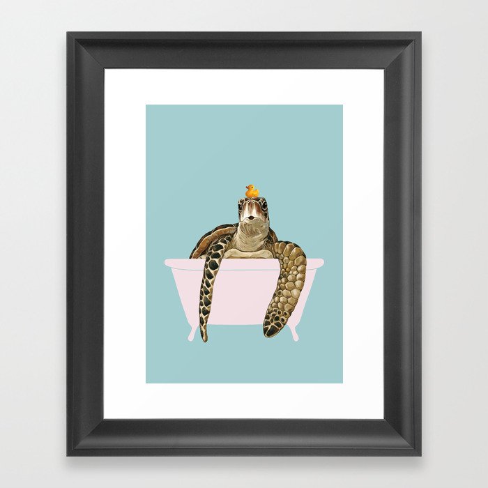 Sea Turtle in Bathtub Framed Art Print