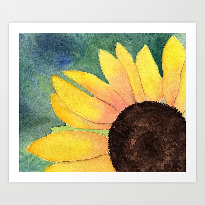 Sunflower Watercolor Painting Art Print By Landandseaartstudio