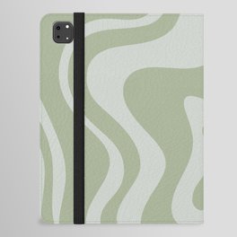 Liquid Swirl Retro Abstract Pattern in Sage Green and Light Sage Gray iPad Folio Case