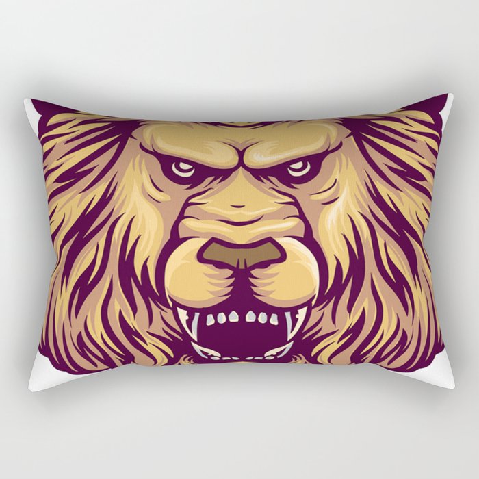 Angry Wild Lion Head Rectangular Pillow