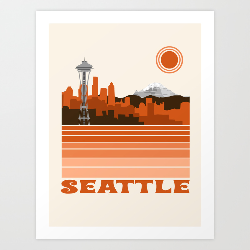 Seattle Retro Travel Poster 70s Color Vibes Minimal Washington State