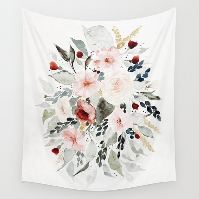 Loose Watercolor Bouquet Wall Tapestry