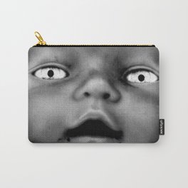 disturbing, weird doll eyes, black, white and grainy Carry-All Pouch