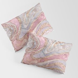 Rose Marble, Pearl and crystals geode Digital art Pillow Sham