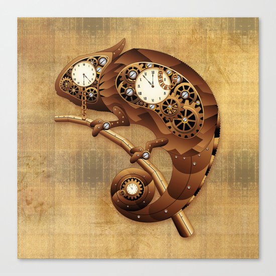Steampunk Chameleon Vintage Style Canvas Print
