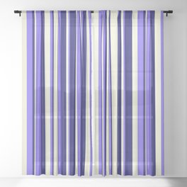 [ Thumbnail: Beige, Medium Slate Blue & Midnight Blue Colored Lined Pattern Sheer Curtain ]