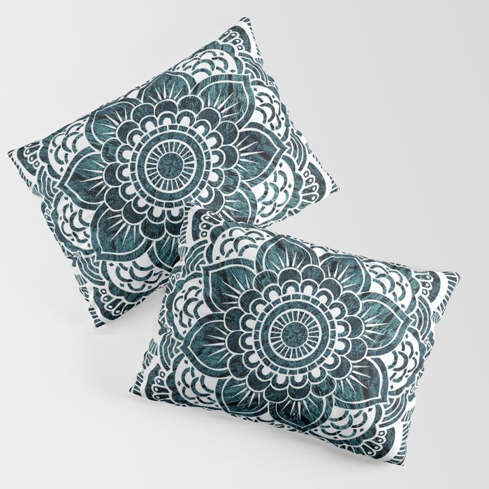 Dark Teal Motion Mandala Pillow Sham