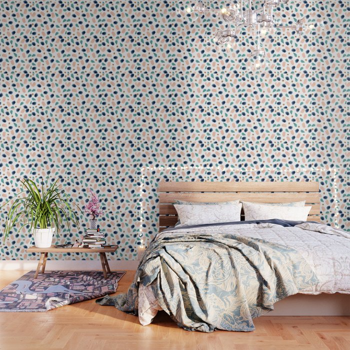 Turquoise Navy Pink Gold Wallpaper By Summersunhomeart Society6