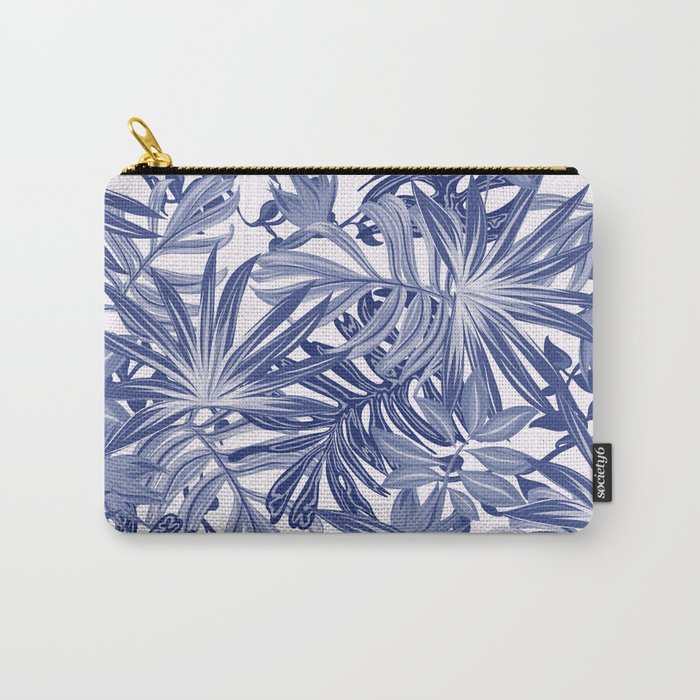 Abstract Tropical Leaves in Blue and White Carry-All Pouch