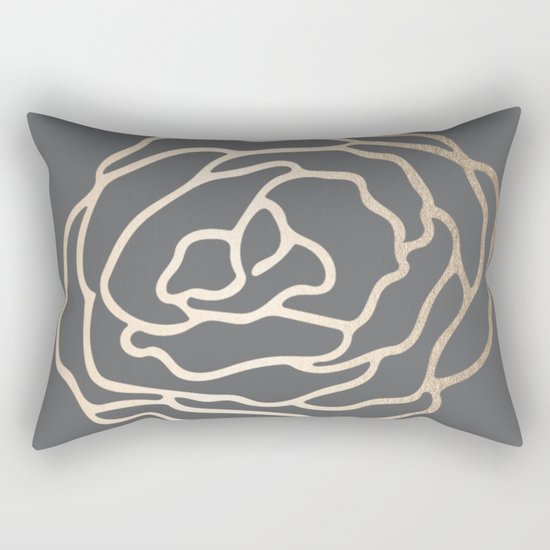 Rose White Gold Sands on Storm Gray Rectangular Pillow
