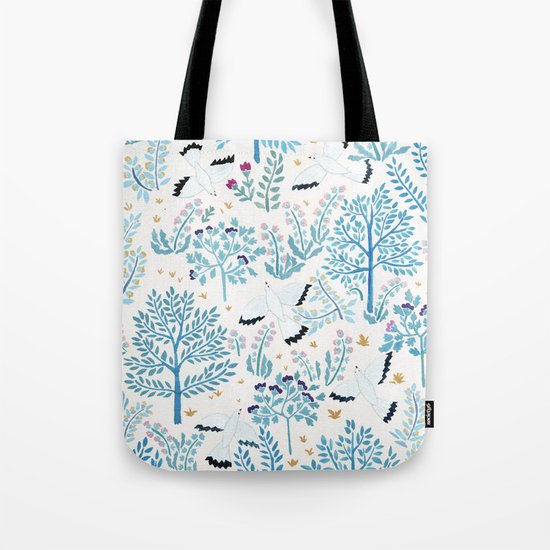 white birds garden Tote Bag