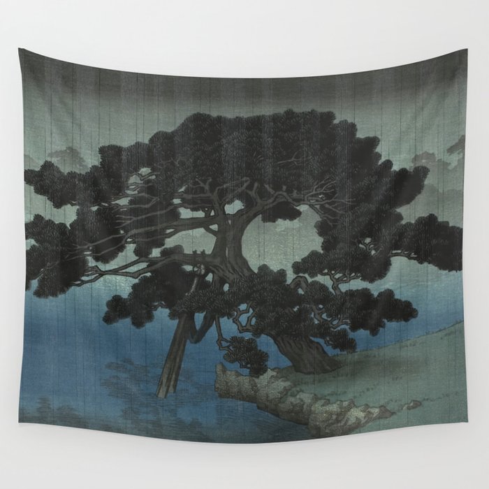 Hasui Kawase, Ancient Pine Tree At Shiba, Onshi Park - Vintage Japanese Woodblock Print Art Wall Tapestry