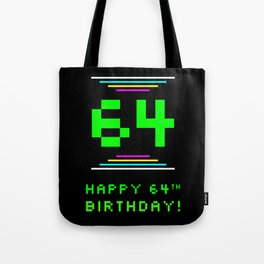[ Thumbnail: 64th Birthday - Nerdy Geeky Pixelated 8-Bit Computing Graphics Inspired Look Tote Bag ]