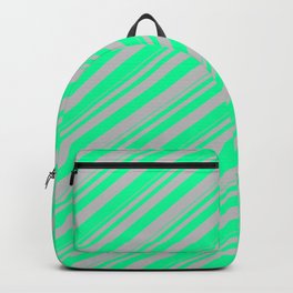 [ Thumbnail: Green & Grey Colored Lines Pattern Backpack ]