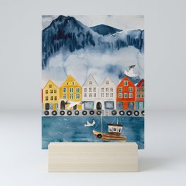 Bergen Norway watercolor  Mini Art Print