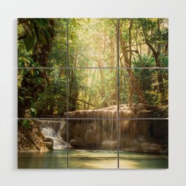 Brazil Photography - Tiny Waterfall Going Into A Pond Under The Sunlight Wood Wall Art