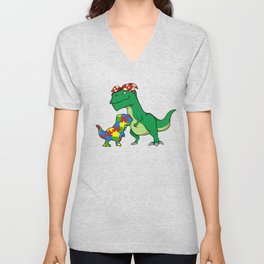 T Rex Autism Awareness T Shirt V Neck T Shirt