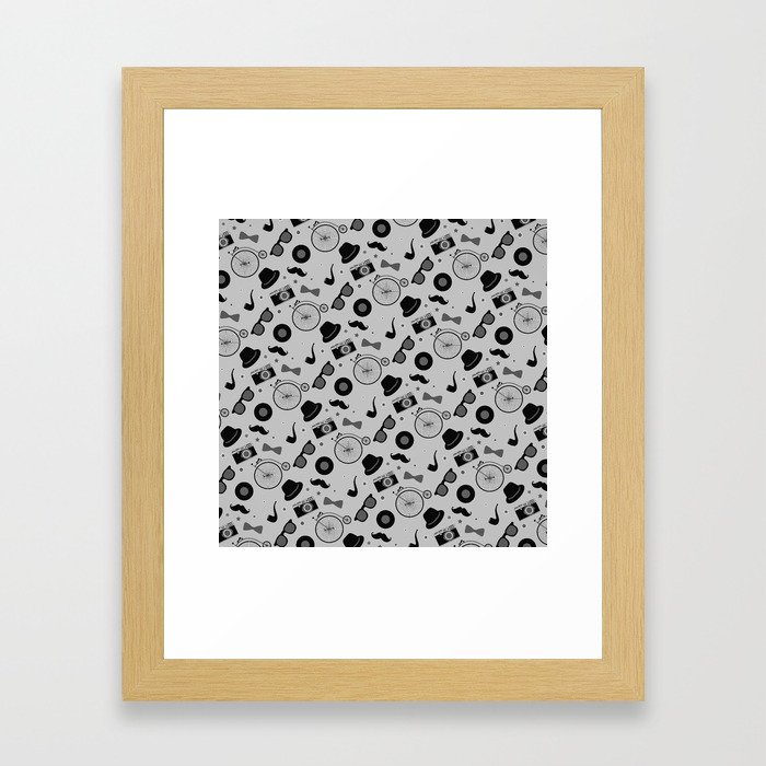 Grayscale Hipster Elements Pattern Framed Art Print