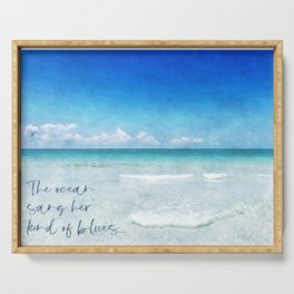Beach Quote in Teal Aqua Turquoise Blue with Tropical Ocean Waves Serving Tray