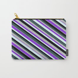 [ Thumbnail: Eye-catching Dark Slate Gray, Grey, Purple, Light Cyan, and Black Colored Lines Pattern Carry-All Pouch ]