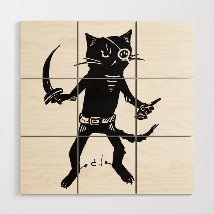 Black pirate cat Wood Wall Art