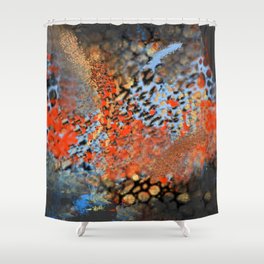 Blue, Orange, Black, Explosion Abstract Shower Curtain