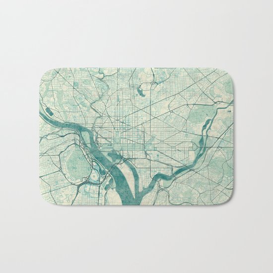Washington Map Blue Vintage Bath Mat