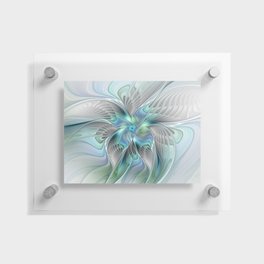 Abstract Butterfly, Fantasy Fractal Art Floating Acrylic Print | Grey, Nature, Digital, Fractals, Aquamarine, Modern, Green, Surreal, Gray, Wings 