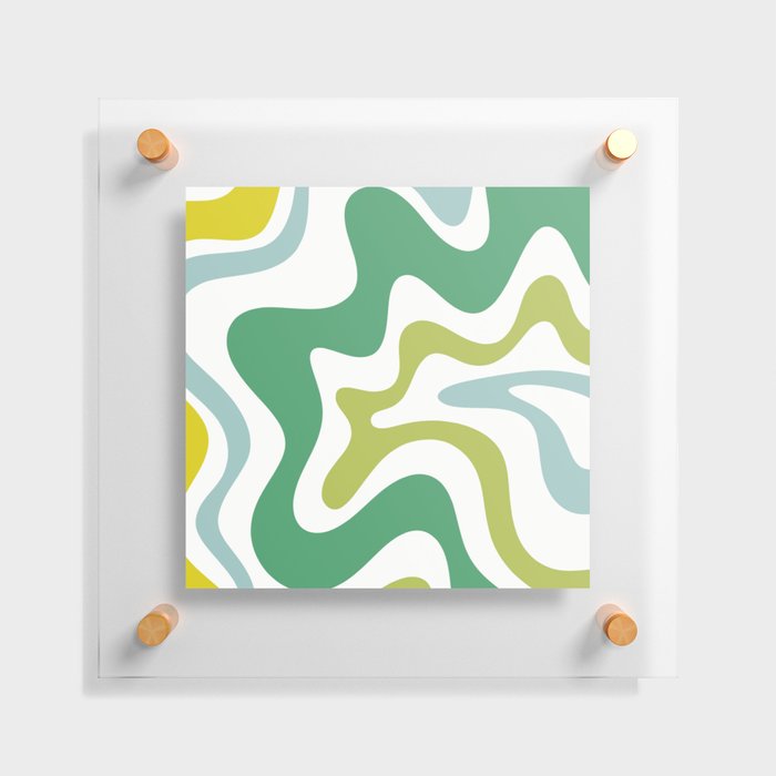 Retro Liquid Swirl Abstract Pattern Square in Spring Green, Ice Blue, and White Floating Acrylic Print