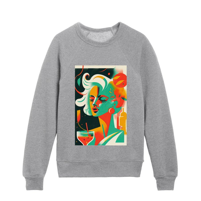 Woman and Cocktail Abstract Art #30 Kids Crewneck