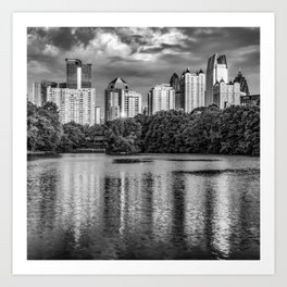 Piedmont Park Skyline of Atlanta Cityscape - Black and White 1x1 Art Print