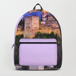 La Alhambra, Sierra Nevada and Granada. At pink sunset Backpack