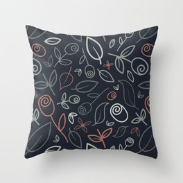 Roses and Leaves Dark Throw Pillow