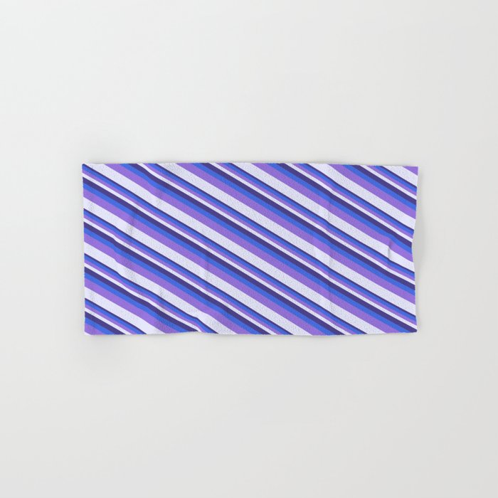 Dark Slate Blue, Royal Blue, Purple, and Lavender Colored Striped/Lined Pattern Hand & Bath Towel
