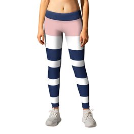 Cheerful Striped Pattern in Navy Blue, Pink, and White Leggings