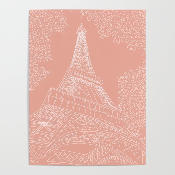 Pastel Pink Paris Eiffel Tower line Poster