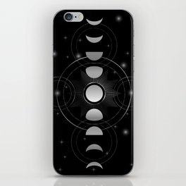 Celestial Moon phases stars and galaxy in silver	 iPhone Skin