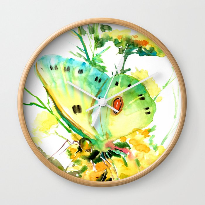 Butterfly Yellow Turquoise Floral Butterfly Home Decor Wall Clock